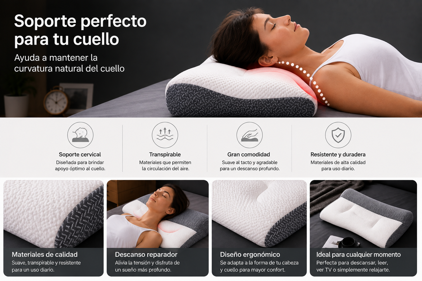Almohada Viscoelastica Apoyo Cervical